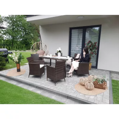 Ratanový záhradný set ARIANA - tmavo hnedý / béžový
