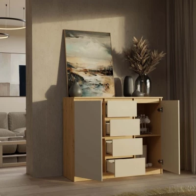 Kombinovaná široká komoda ELBE - dub artisan / kašmír