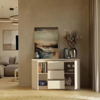 Široká komoda so šuplíkmi a dvierkami ELBE - kašmír