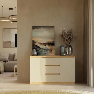 Široká komoda so šuplíkmi a dvierkami ELBE - dub artisan / kašmír