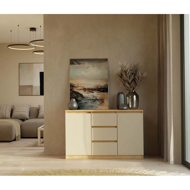 Široká komoda so šuplíkmi a dvierkami ELBE - dub artisan / kašmír