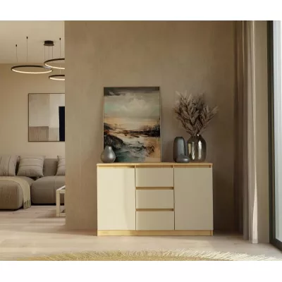 Široká komoda so šuplíkmi a dvierkami ELBE - dub artisan / kašmír