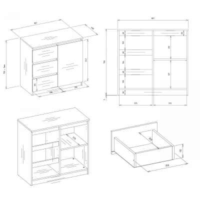 Úzka kombinovaná komoda ELBE - kašmír