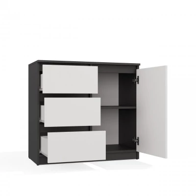 Úzka kombinovaná komoda ELBE - antracit / biela