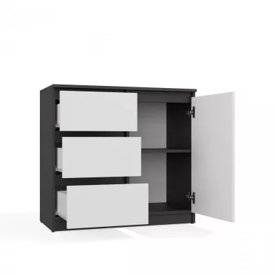 Úzka kombinovaná komoda ELBE - antracit / biela