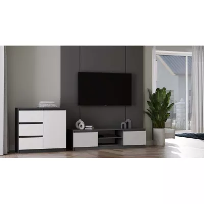 Úzka kombinovaná komoda ELBE - antracit / biela