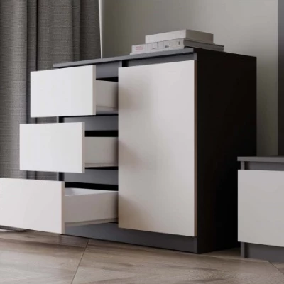 Úzka kombinovaná komoda ELBE - antracit / biela