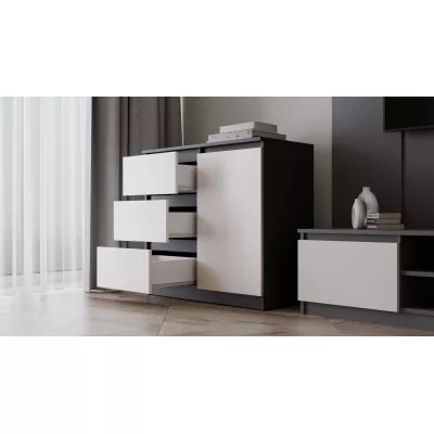 Úzka kombinovaná komoda ELBE - antracit / biela