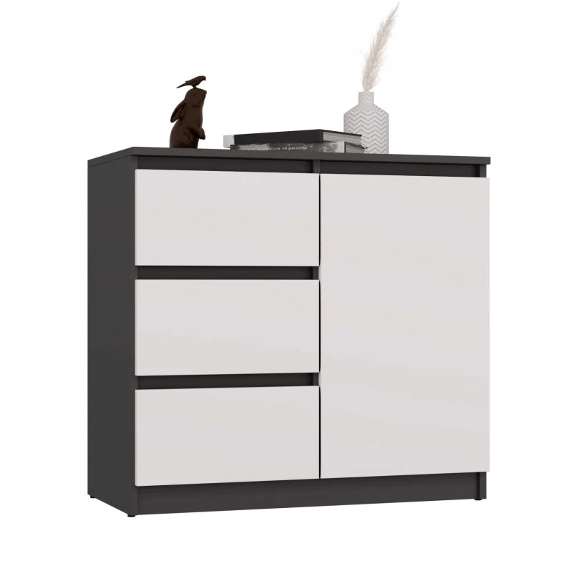 Úzka kombinovaná komoda ELBE - antracit / biela
