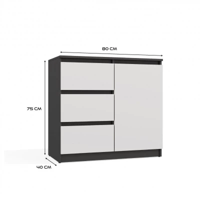 Úzka kombinovaná komoda ELBE - antracit / biela