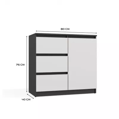 Úzka kombinovaná komoda ELBE - antracit / biela