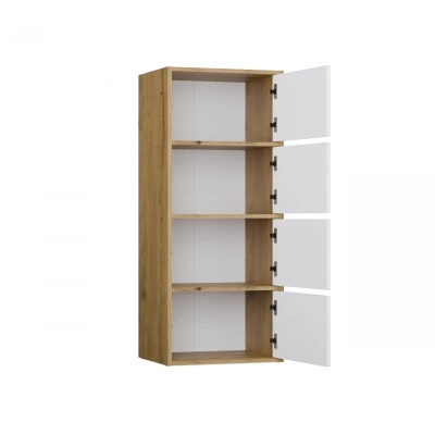 Úzka komoda s dvierkami ATALLA - dub artisan / biela