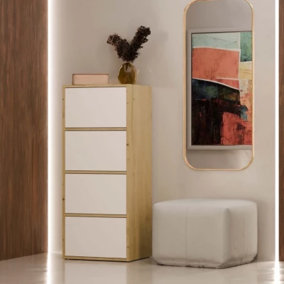 Úzka komoda s dvierkami ATALLA - dub artisan / biela