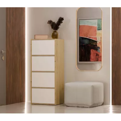 Úzka komoda s dvierkami ATALLA - dub artisan / biela