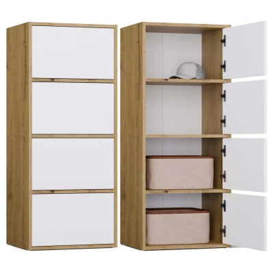 Úzka komoda s dvierkami ATALLA - dub artisan / biela