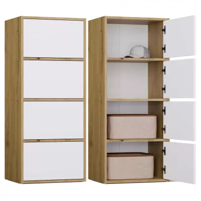 Úzka komoda s dvierkami ATALLA - dub artisan / biela