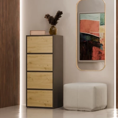 Úzka komoda s dvierkami ATALLA - antracit / dub artisan