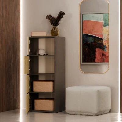 Úzka komoda s dvierkami ATALLA - antracit / dub artisan