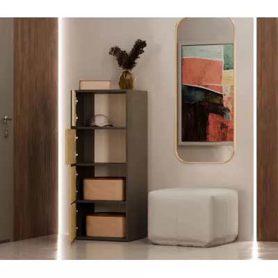 Úzka komoda s dvierkami ATALLA - antracit / dub artisan