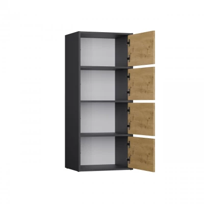 Úzka komoda s dvierkami ATALLA - antracit / dub artisan