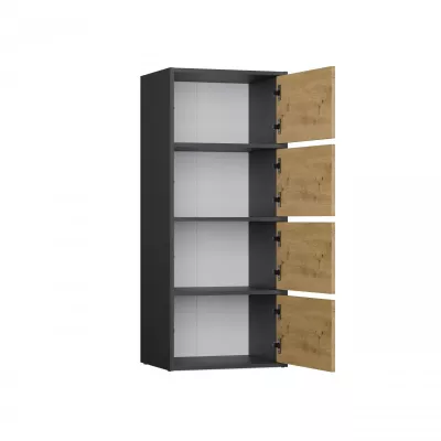 Úzka komoda s dvierkami ATALLA - antracit / dub artisan