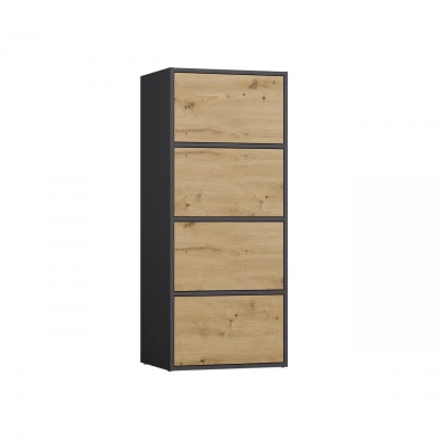 Úzka komoda s dvierkami ATALLA - antracit / dub artisan