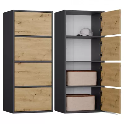 Úzka komoda s dvierkami ATALLA - antracit / dub artisan