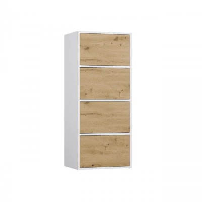 Úzka komoda s dvierkami ATALLA - biela / dub artisan
