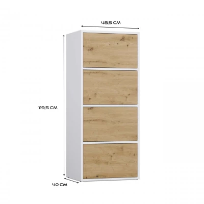 Úzka komoda s dvierkami ATALLA - biela / dub artisan