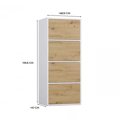 Úzka komoda s dvierkami ATALLA - biela / dub artisan