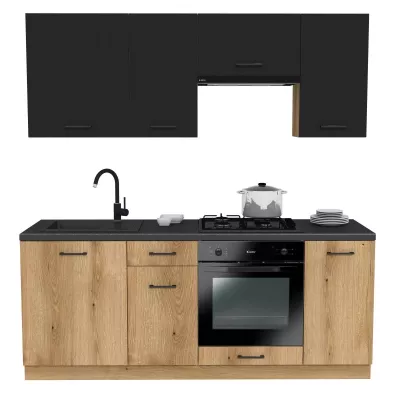 Kuchynská linka 200/200 cm TAMPURI - čierna / dub evoke