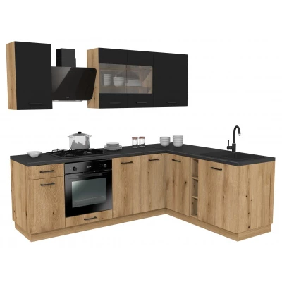 Rohová kuchynská linka 240x180 cm TAMPURI - čierna / dub evoke