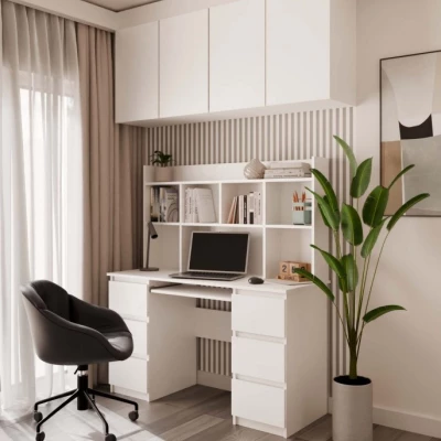 Písací stôl s nadstavcom HOLLOW - biely