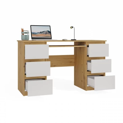 Počítačový stôl HOLLOW - dub artisan / biely