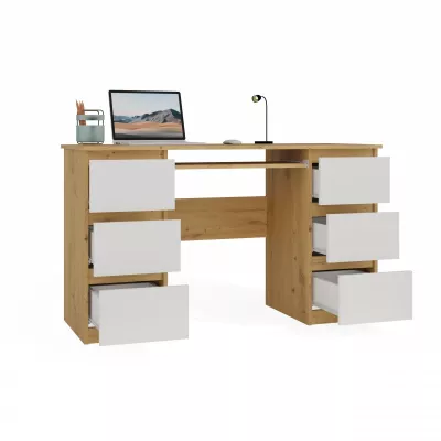 Počítačový stôl HOLLOW - dub artisan / biely