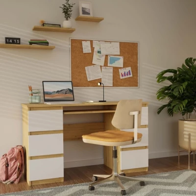 Počítačový stôl HOLLOW - dub artisan / biely