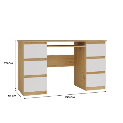 Počítačový stôl HOLLOW - dub artisan / biely