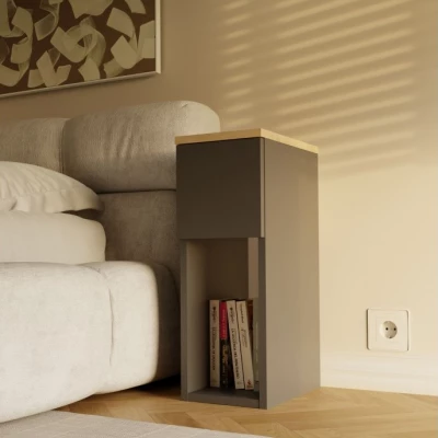 Nočný stolík FALKVILE 1 - antracit / dub artisan