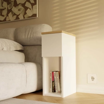 Nočný stolík FALKVILE 1 - biely / dub artisan