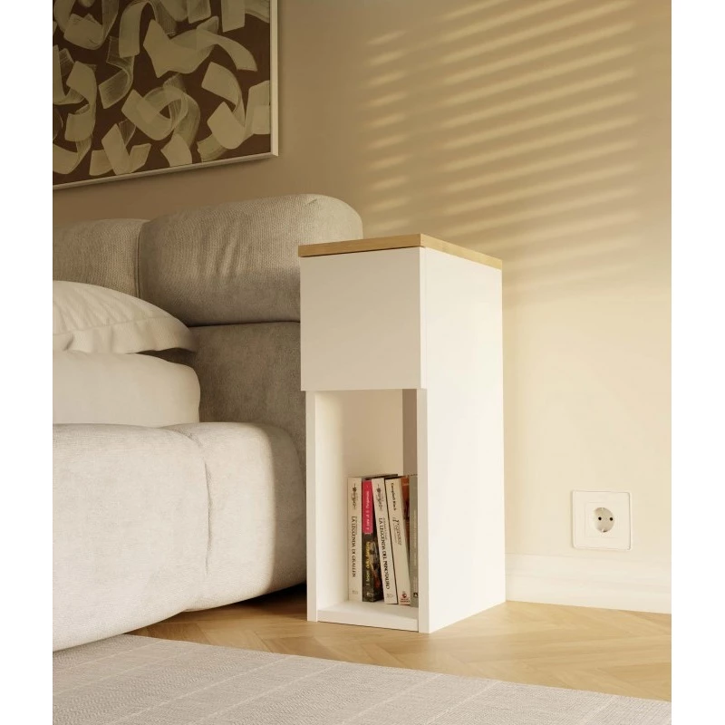 Nočný stolík FALKVILE 1 - biely / dub artisan