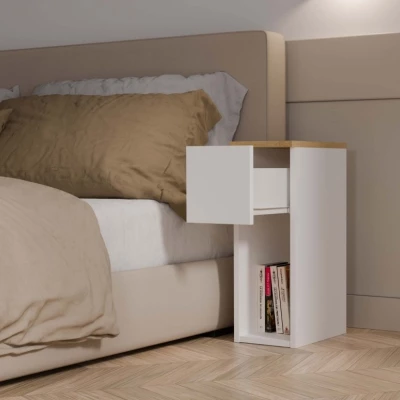 Nočný stolík FALKVILE 1 - biely / dub artisan