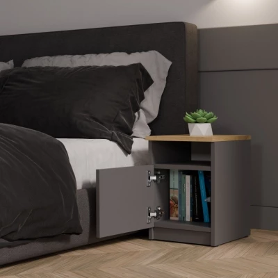 Nočný stolík FALKVILE 2 - antracit / dub artisan