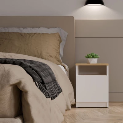 Nočný stolík FALKVILE 2 - biely / dub artisan