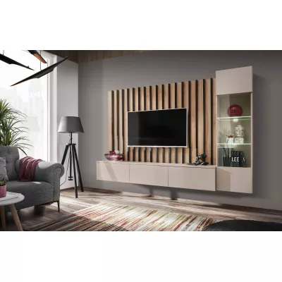 Obývacia stena CECILIA s LED osvetlením - kašmír / dub artisan / čierna