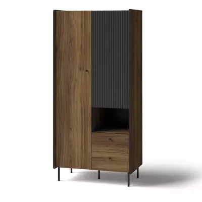 Vysoká šatníková skriňa 89 cm ASHEBORO - orech / čierna