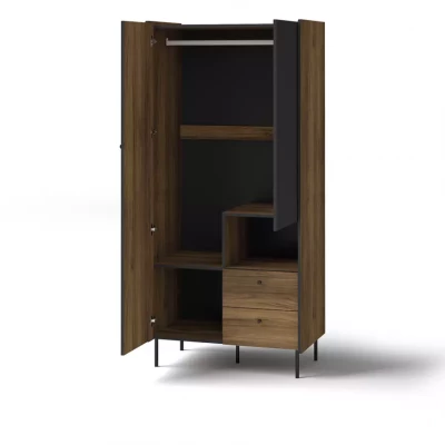 Vysoká šatníková skriňa 89 cm ASHEBORO - orech / čierna