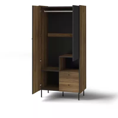 Vysoká šatníková skriňa 89 cm ASHEBORO - orech / čierna
