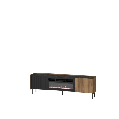 TV stolík s elektrickým krbom ASHEBORO - orech / san sebastian / čierny