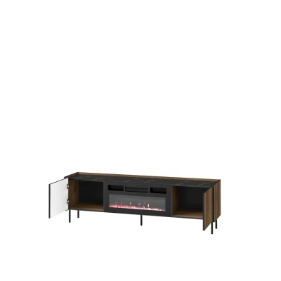 TV stolík s elektrickým krbom ASHEBORO - orech / san sebastian / čierny