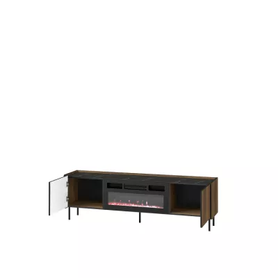 TV stolík s elektrickým krbom ASHEBORO - orech / san sebastian / čierny